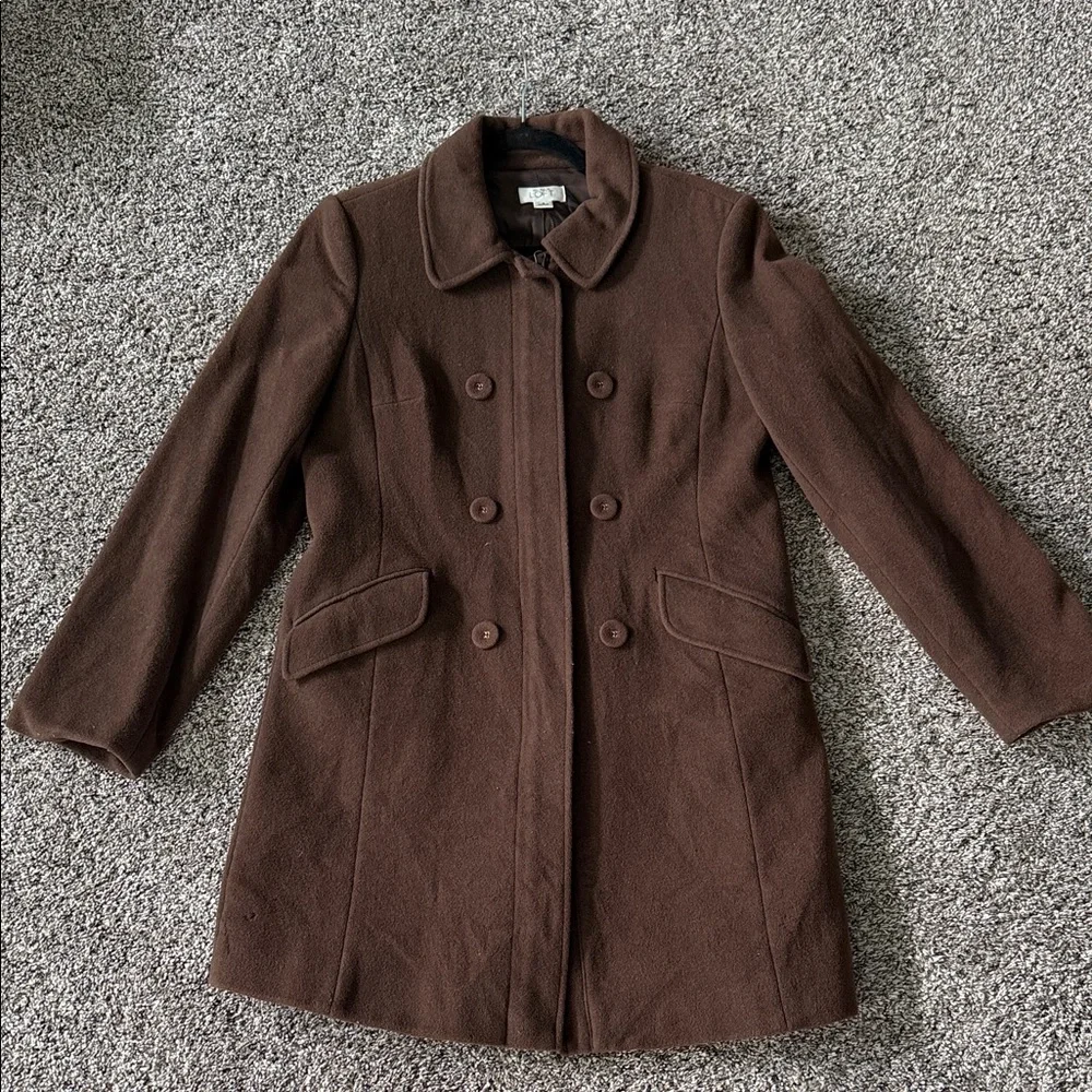 LOFT Brown Double-Breasted Pea Coat - Picture 4 of 5